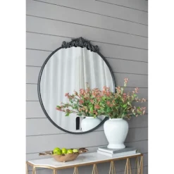 Decorative Mirrors-Kirkland's Home Round Antique Floral Scroll Mirror, 39 In. Black