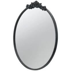 Decorative Mirrors-Kirkland's Home Round Antique Floral Scroll Mirror, 32 In. Black