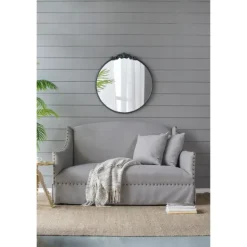 Decorative Mirrors-Kirkland's Home Round Antique Floral Scroll Mirror, 32 In. Black