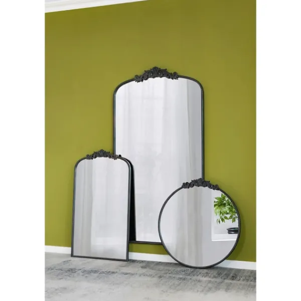 Decorative Mirrors-Kirkland's Home Round Antique Floral Scroll Mirror, 32 In. Black
