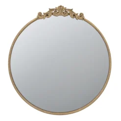 Decorative Mirrors-Kirkland's Home Round Antique Floral Scroll Mirror, 32 In. Gold