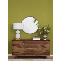 Decorative Mirrors-Kirkland's Home Round Antique Floral Scroll Mirror, 32 In. Gold