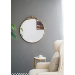Decorative Mirrors-Kirkland's Home Round Antique Floral Scroll Mirror, 32 In. Gold