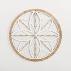 Wall Plaques-Kirkland's Home Round Beaded Medallion Wall Plaque White/Brown
