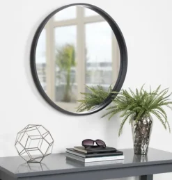 Decorative Mirrors-Kirkland's Home Round Black Wood Travis Accent Mirror