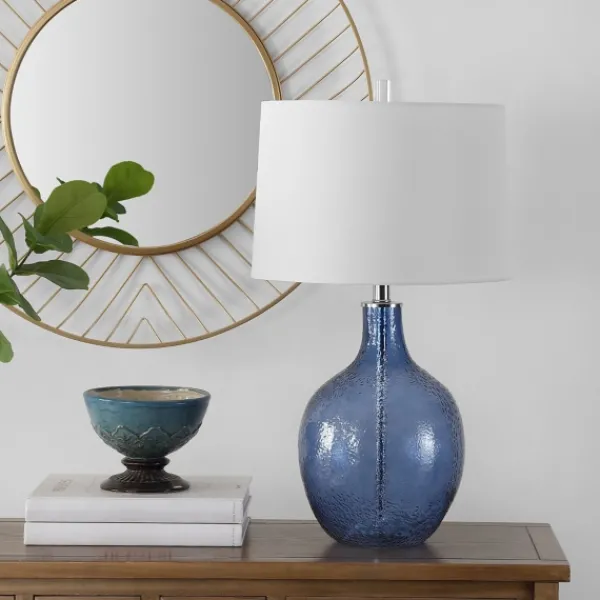 Table Lamps-Kirkland's Home Round Blue Textured Glass Table Lamp White