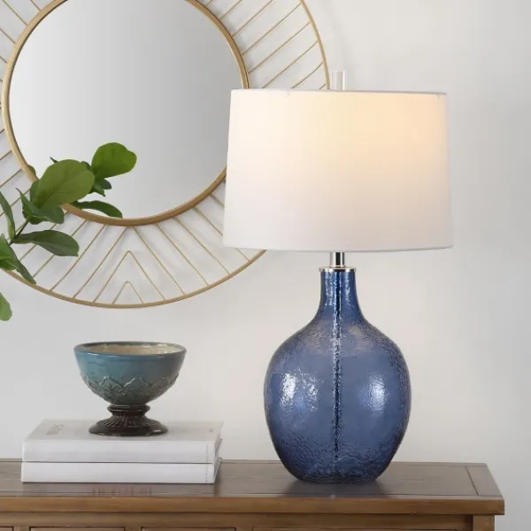Table Lamps-Kirkland's Home Round Blue Textured Glass Table Lamp White