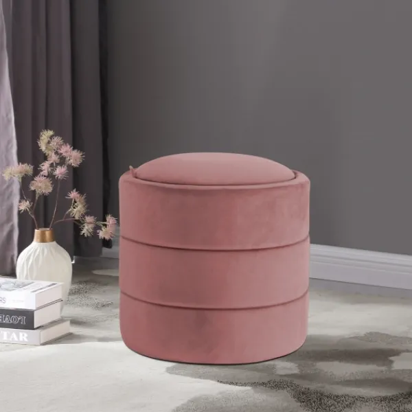 Benches & Ottomans-Kirkland's Home Round Blush Velvet Storage Ottoman Pink
