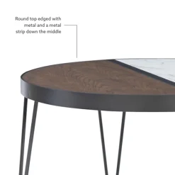 Coffee Tables-Kirkland's Home Round Brown Wood And White Marble Top Coffee Table Brown/White