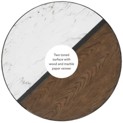 Coffee Tables-Kirkland's Home Round Brown Wood And White Marble Top Coffee Table Brown/White