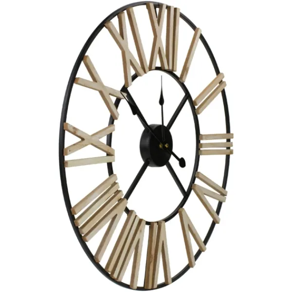 Clocks-Kirkland's Home Round Carved Block Open Face Wall Clock