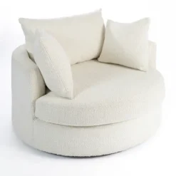 Accent Chairs-Kirkland's Home Round Cream Boucle Swivel Accent Chair Ivory