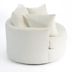 Accent Chairs-Kirkland's Home Round Cream Boucle Swivel Accent Chair Ivory