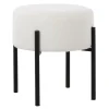 Benches & Ottomans-Kirkland's Home Round Cream Upholstered Metal Base Ottoman Ivory