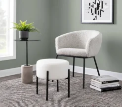 Benches & Ottomans-Kirkland's Home Round Cream Upholstered Metal Base Ottoman Ivory
