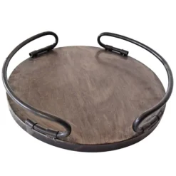 Decorative Trays-Kirkland's Home Round Curved Metal Handles Tray Brown