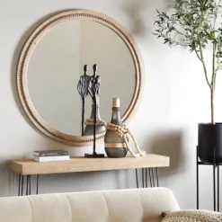 Decorative Mirrors-Kirkland's Home Round Distressed Beaded Wall Mirror, 44 In.