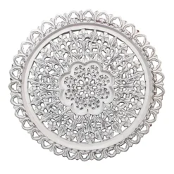 Wall Plaques-Kirkland's Home Round Distressed Wood Carved Wall Plaque White