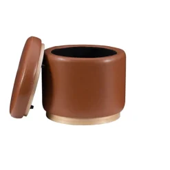 Benches & Ottomans-Kirkland's Home Round Faux Leather Storage Ottoman Brown