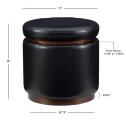 Benches & Ottomans-Kirkland's Home Round Faux Leather Storage Ottoman Black