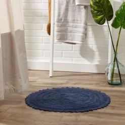 Bathroom Rugs-Kirkland's Home Round French Crochet Bath Mat, 28 In. Blue