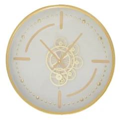 Clocks-Kirkland's Home Round Gold Gears Wall Clock Gold/White