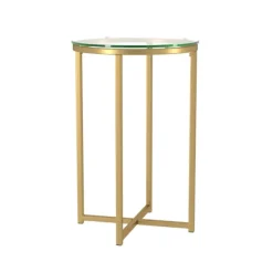 Accent & End Tables-Kirkland's Home Round Gold Metal And Glass Side Table Gold/White