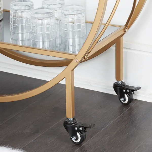 Kitchen Islands & Bar Carts-Kirkland's Home Round Gold Mirrored Shelves Bar Cart