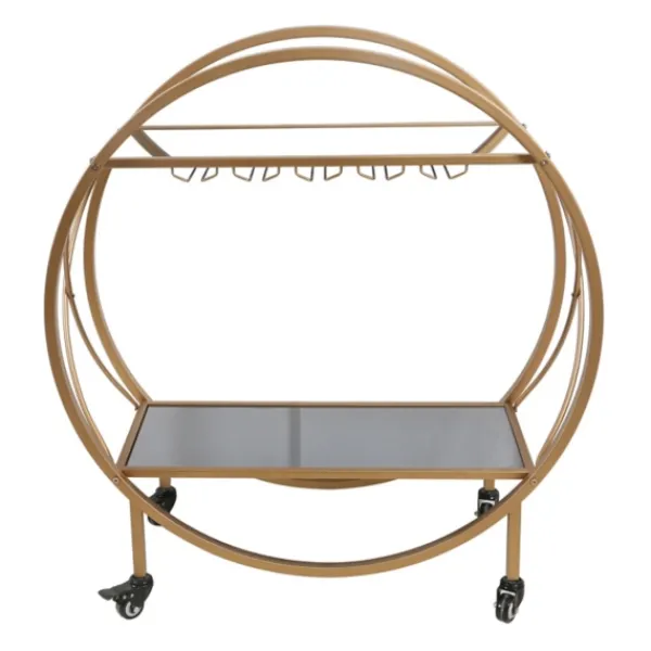 Kitchen Islands & Bar Carts-Kirkland's Home Round Gold Mirrored Shelves Bar Cart