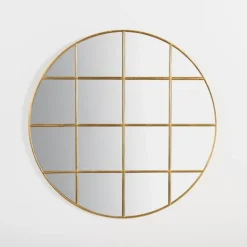 Decorative Mirrors-Kirkland's Home Round Gold Windowpane Wall Mirror