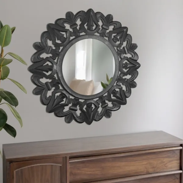 Decorative Mirrors-Kirkland's Home Round Hand Carved Mandala Medallion Mirror