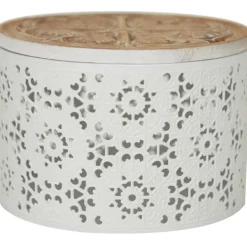 Baskets & Boxes-Kirkland's Home Round Intricate Laser Cut Boxes, Set Of 3 White