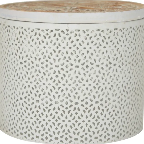 Baskets & Boxes-Kirkland's Home Round Intricate Laser Cut Boxes, Set Of 3 White