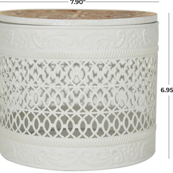 Baskets & Boxes-Kirkland's Home Round Intricate Laser Cut Boxes, Set Of 3 White