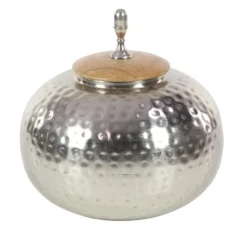 Decorative Bowls & Jars-Kirkland's Home Round Jar With Mango Wood Lid Silver