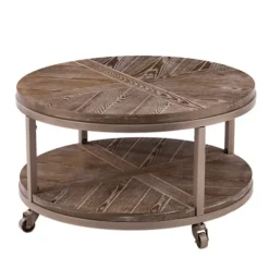 Coffee Tables-Kirkland's Home Round Kona Rolling Coffee Table Brown