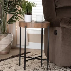 Accent & End Tables-Kirkland's Home Round Light Wood X Base Accent Table Brown