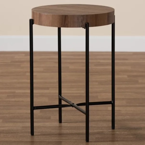 Accent & End Tables-Kirkland's Home Round Light Wood X Base Accent Table Brown