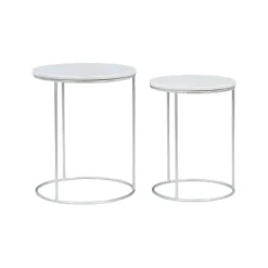 Accent & End Tables-Kirkland's Home Round Marble Nesting 2-Pc. Accent Table Set White