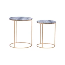Accent & End Tables-Kirkland's Home Round Marble Nesting 2-Pc. Accent Table Set Gray