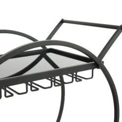Kitchen Islands & Bar Carts-Kirkland's Home Round Metal And Glass 2-Ter Bar Cart Black