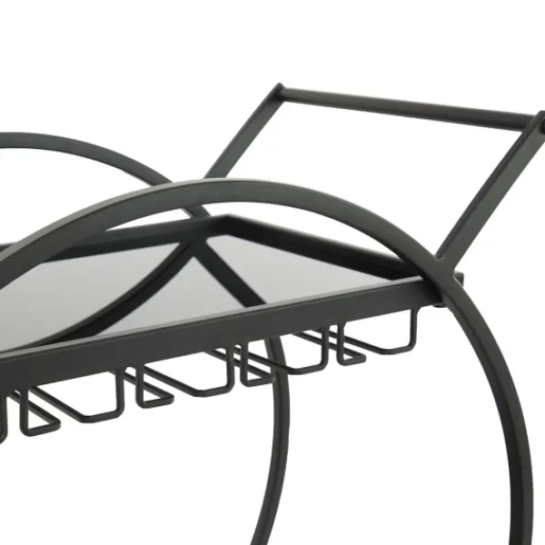 Kitchen Islands & Bar Carts-Kirkland's Home Round Metal And Glass 2-Ter Bar Cart Black