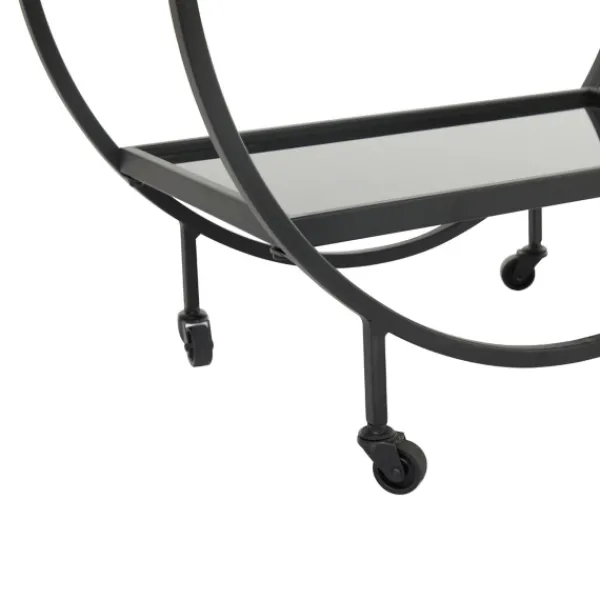 Kitchen Islands & Bar Carts-Kirkland's Home Round Metal And Glass 2-Ter Bar Cart Black
