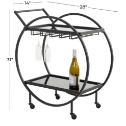 Kitchen Islands & Bar Carts-Kirkland's Home Round Metal And Glass 2-Ter Bar Cart Black