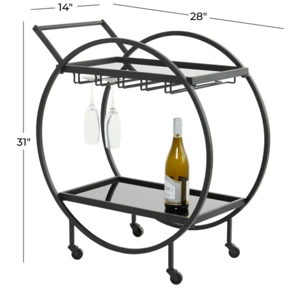 Kitchen Islands & Bar Carts-Kirkland's Home Round Metal And Glass 2-Ter Bar Cart Black
