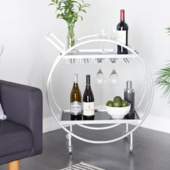Kitchen Islands & Bar Carts-Kirkland's Home Round Metal And Glass 2-Ter Bar Cart Silver