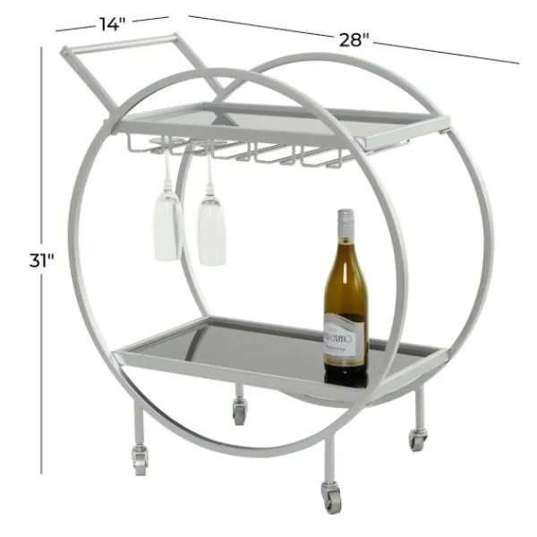 Kitchen Islands & Bar Carts-Kirkland's Home Round Metal And Glass 2-Ter Bar Cart Silver