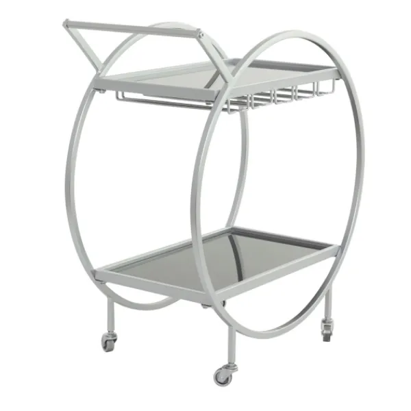 Kitchen Islands & Bar Carts-Kirkland's Home Round Metal And Glass 2-Ter Bar Cart Silver
