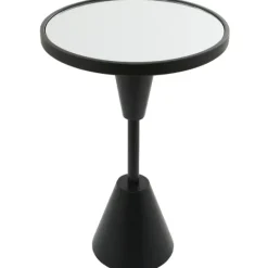 Accent & End Tables-Kirkland's Home Round Metal Mirrored Top Side Table Black