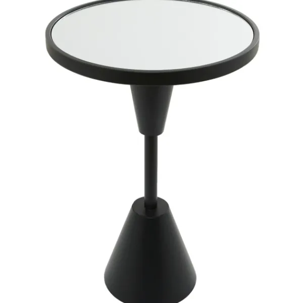 Accent & End Tables-Kirkland's Home Round Metal Mirrored Top Side Table Black